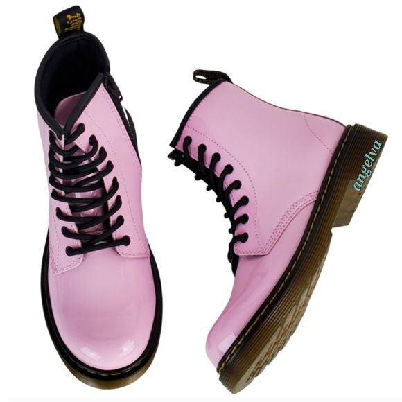 New Dr Martens 1460 j girls patent lamper pale pink lace up combat boots - Picture 1 of 12